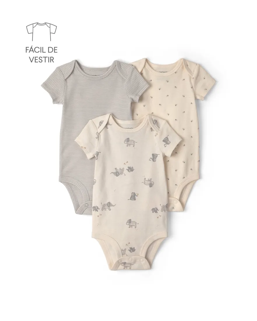 Kit body bebê 3 peças estampado - Multicor
