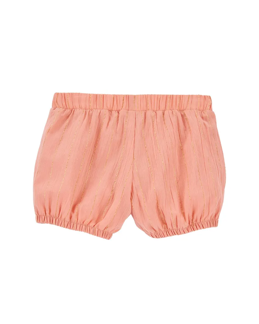 Outra vista de Short infantil fios metalizados com textura laranja