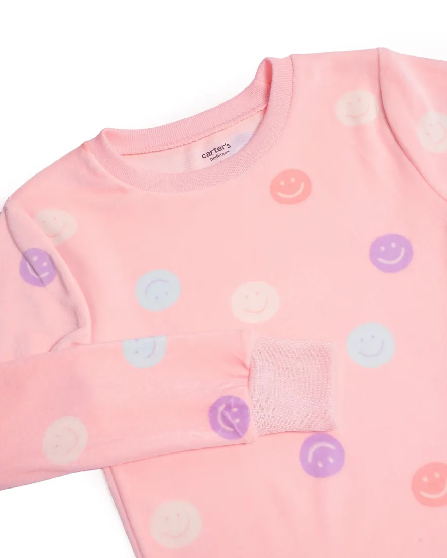 Outra vista de Pijama longo infantil 2 peças em plush sorrisos - rosa
