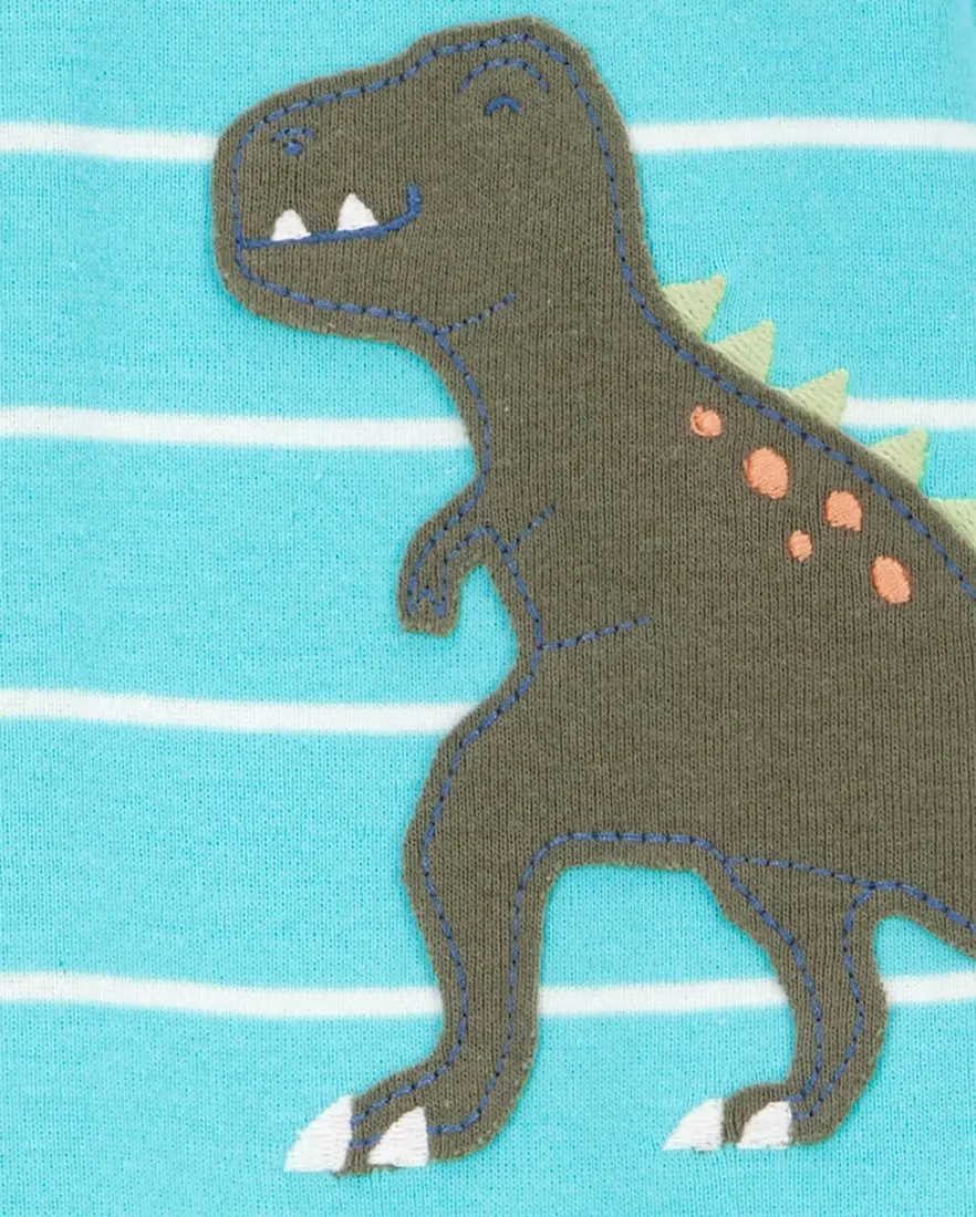 Outra vista de Macacão pijama infantil com pezinho listras dino - azul