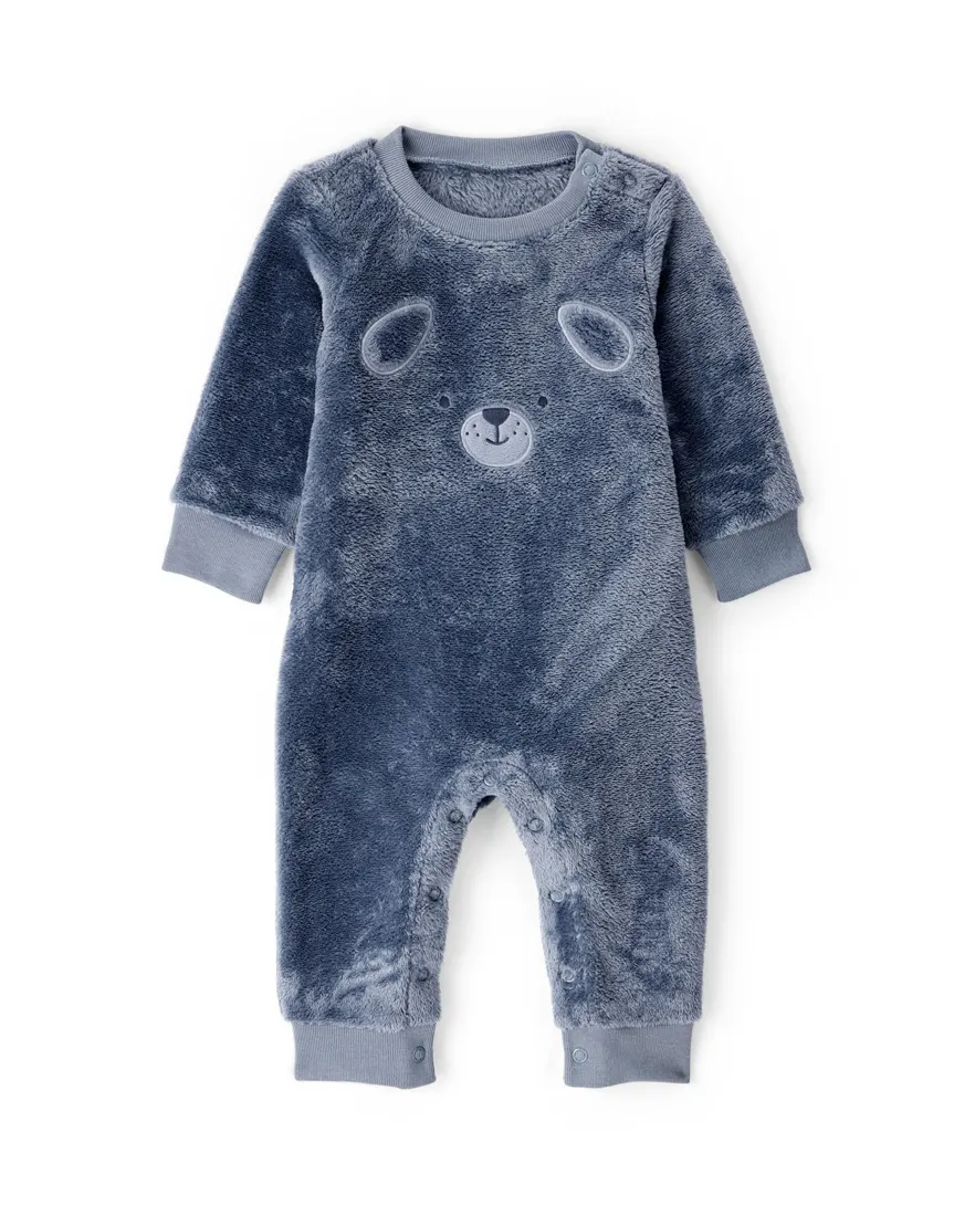 Macacão bebê peluciado urso - azul