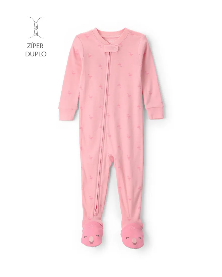 Macacão pijama bebê com pezinho estampado - Rosa