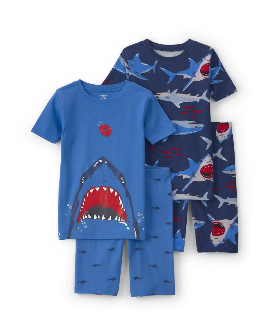 Pijama curto infantil 4 peças estampado - Azul