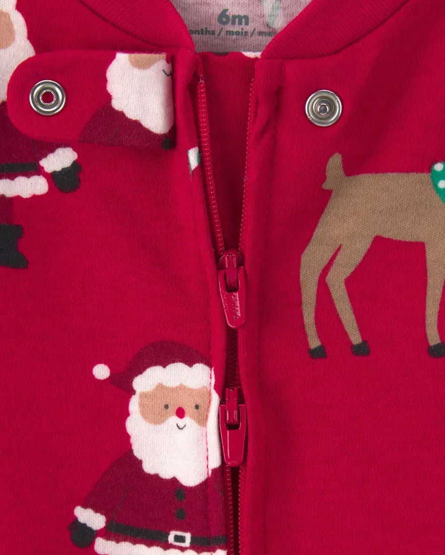 Outra vista de Macacão com pezinho bebê menino papai Noel Natal - Vermelho