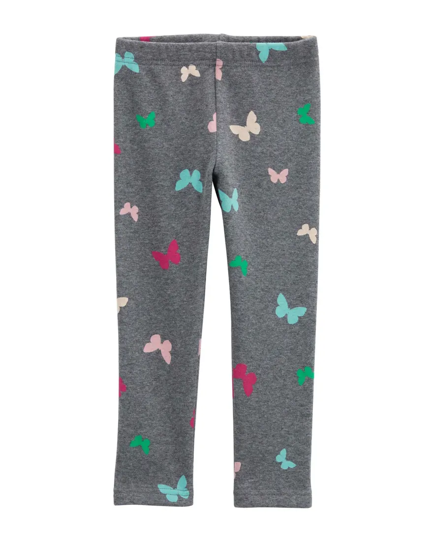 Calça legging bebê peluciada borboletas mescla cinza