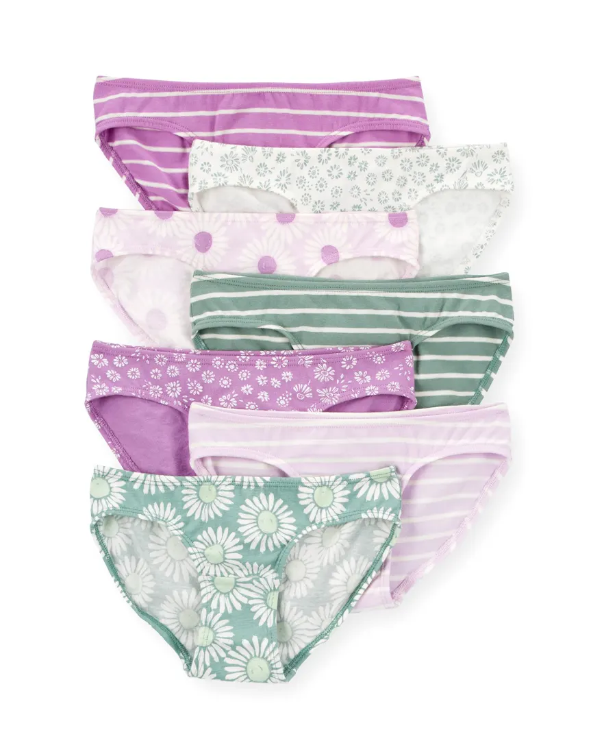 Kit calcinha infantil 7 peças listras e floral multicor