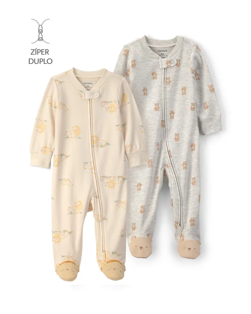 Kit macacão bebê 2 peças com pezinho estampado - Multicor