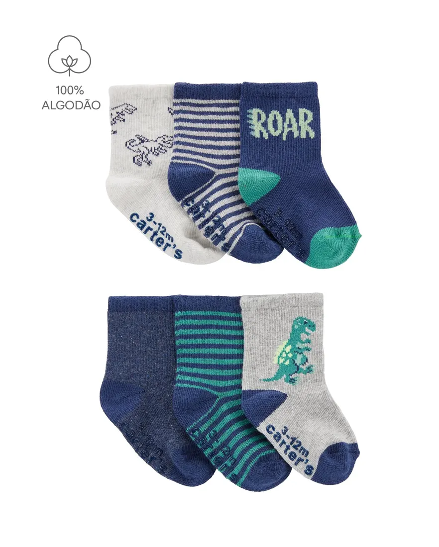 Kit meia bebê 6 pares cano longo roar - multicor