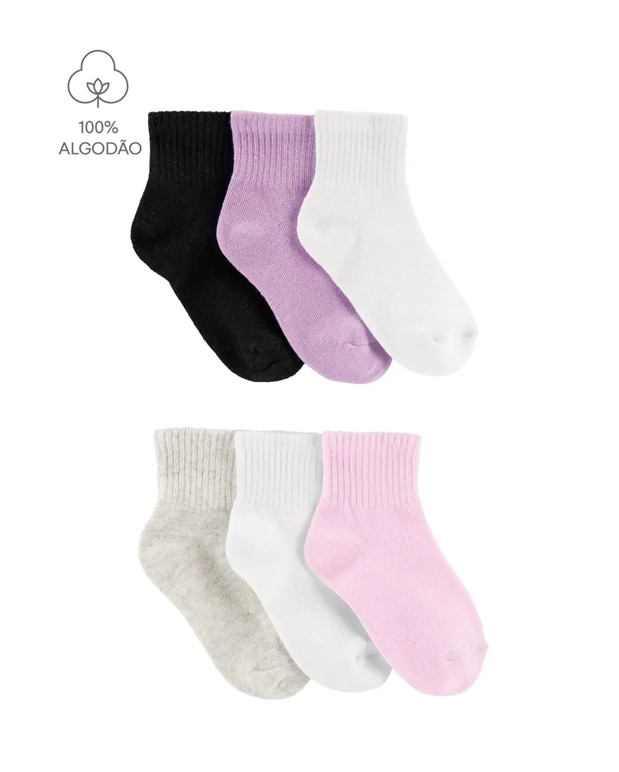 Kit meia infantil 6 pares cano canelado - multicor