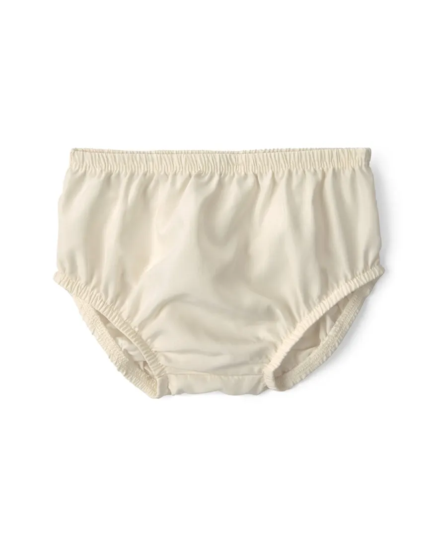 Outra vista de Vestido evasê com calcinha bebê menina texturizado natal - Amarelo Claro