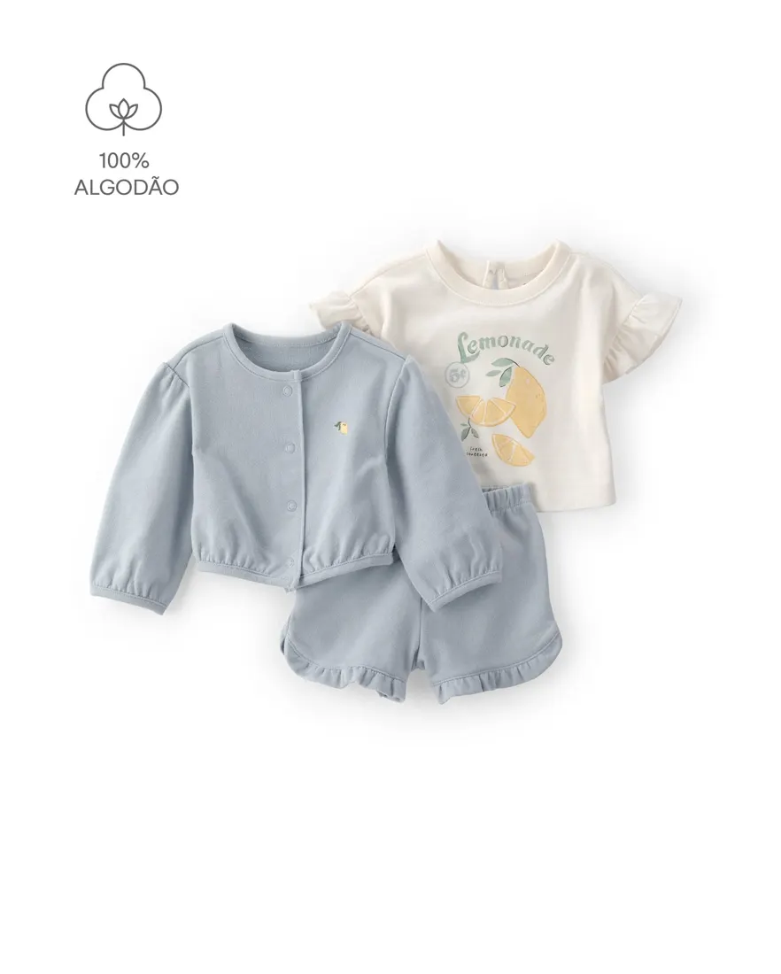 Conjunto bebê 3 peças Lemonade - multicor