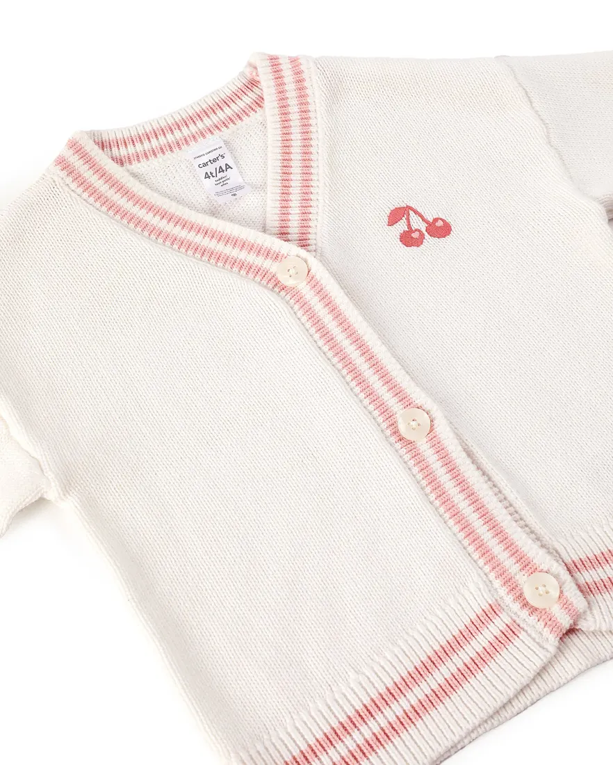 Outra vista de Cardigan infantil tricot cereja - branco