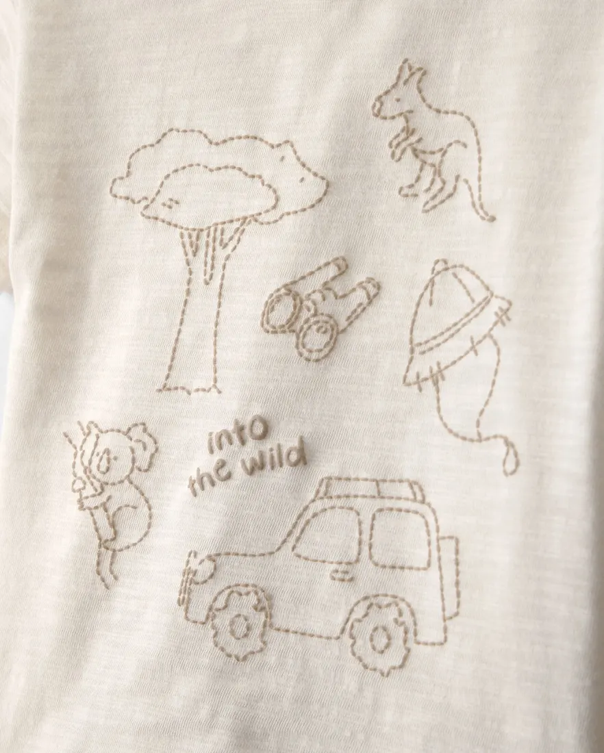 Outra vista de Conjunto curto bebê 3 peças estampado - Bege