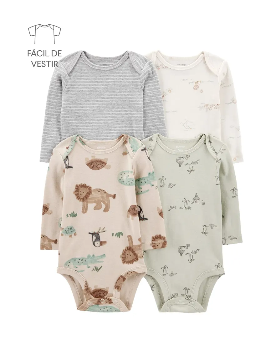 Kit body bebê 4 peças animais - multicor