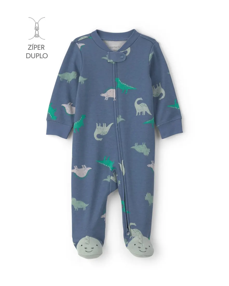 Macacão bebê com pezinho estampado - Azul
