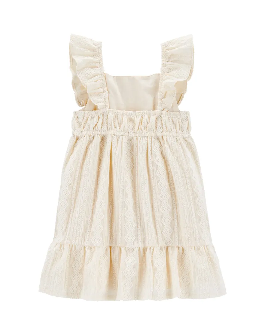 Outra vista de Vestido infantil evasê com babados e textura off-white
