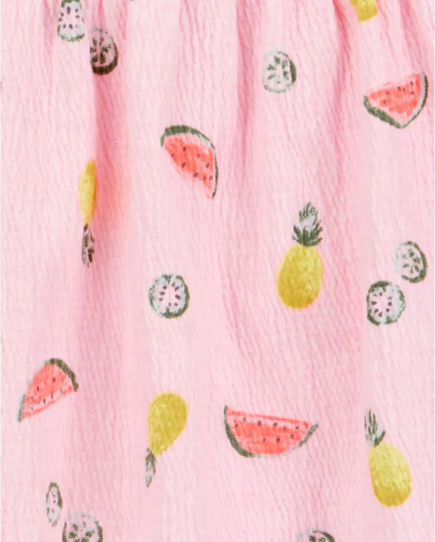 Outra vista de Conjunto curto infantil 2 peças texturizado frutinhas rosa