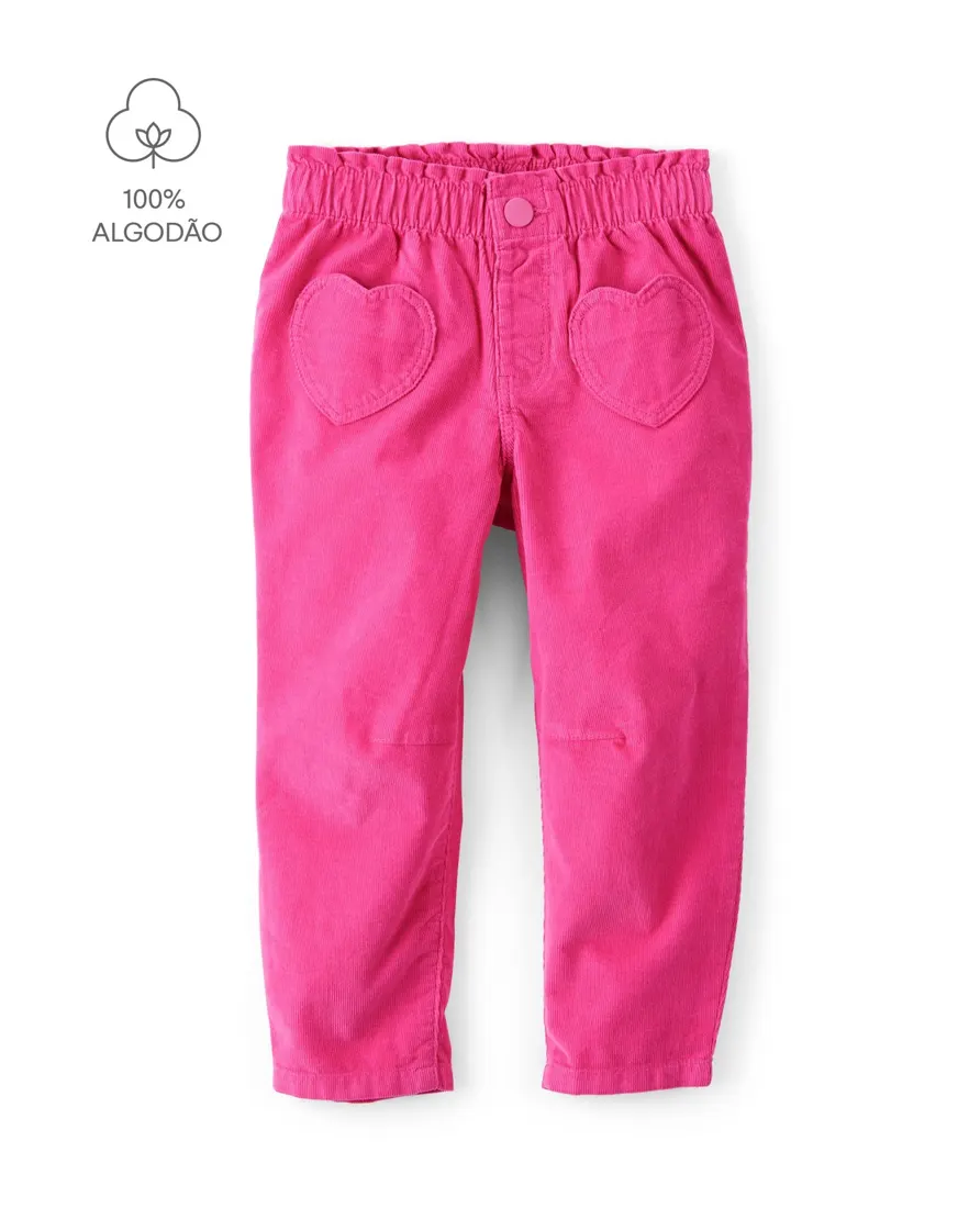 Calça sarja infantil baggy corações - rosa