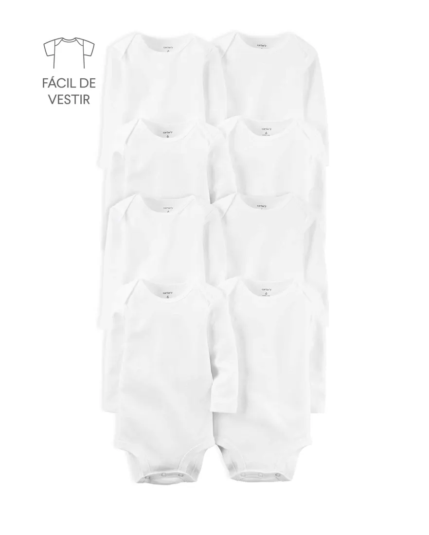 Kit body bebê 8 peças manga longa branco