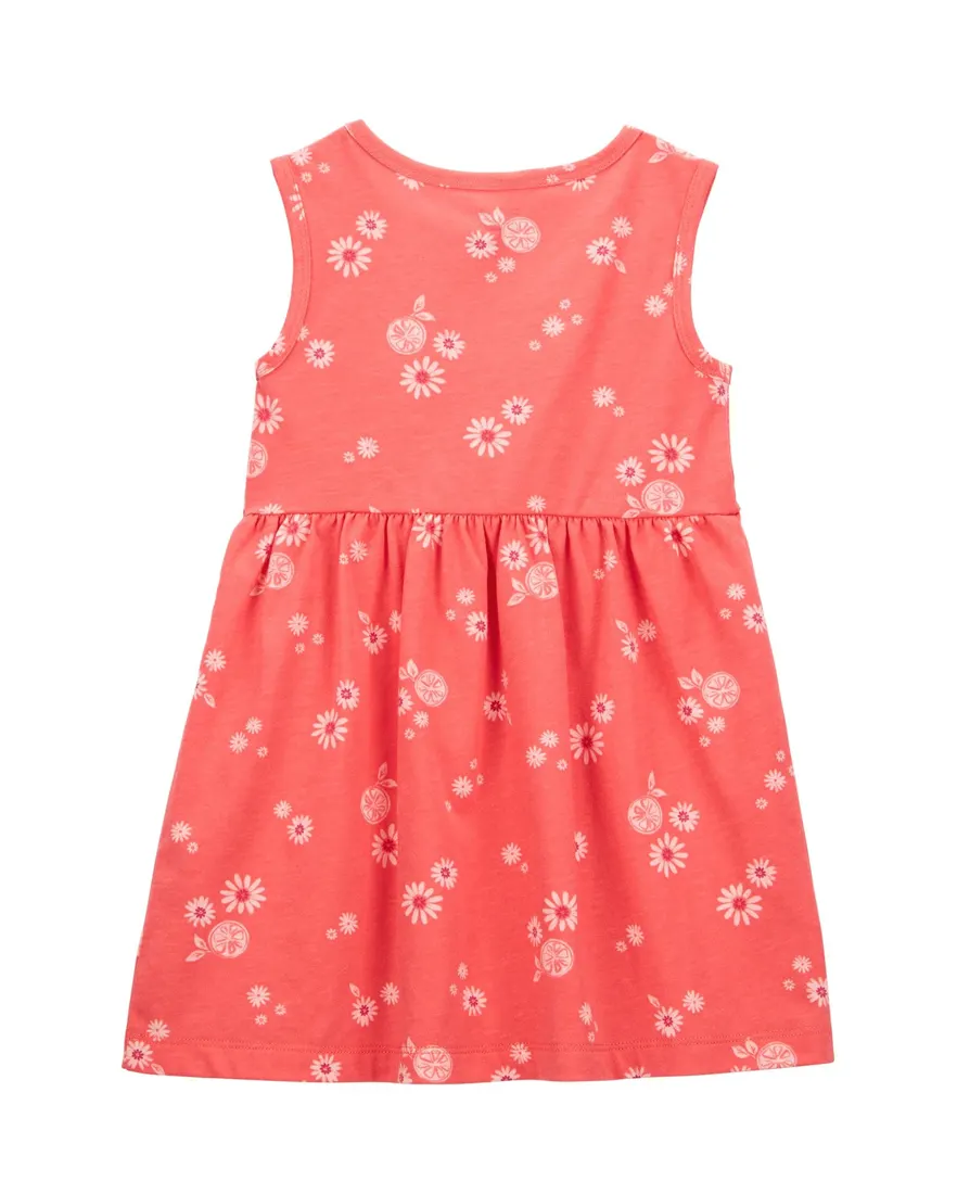 Outra vista de Vestido infantil evasê flores do campo vermelho