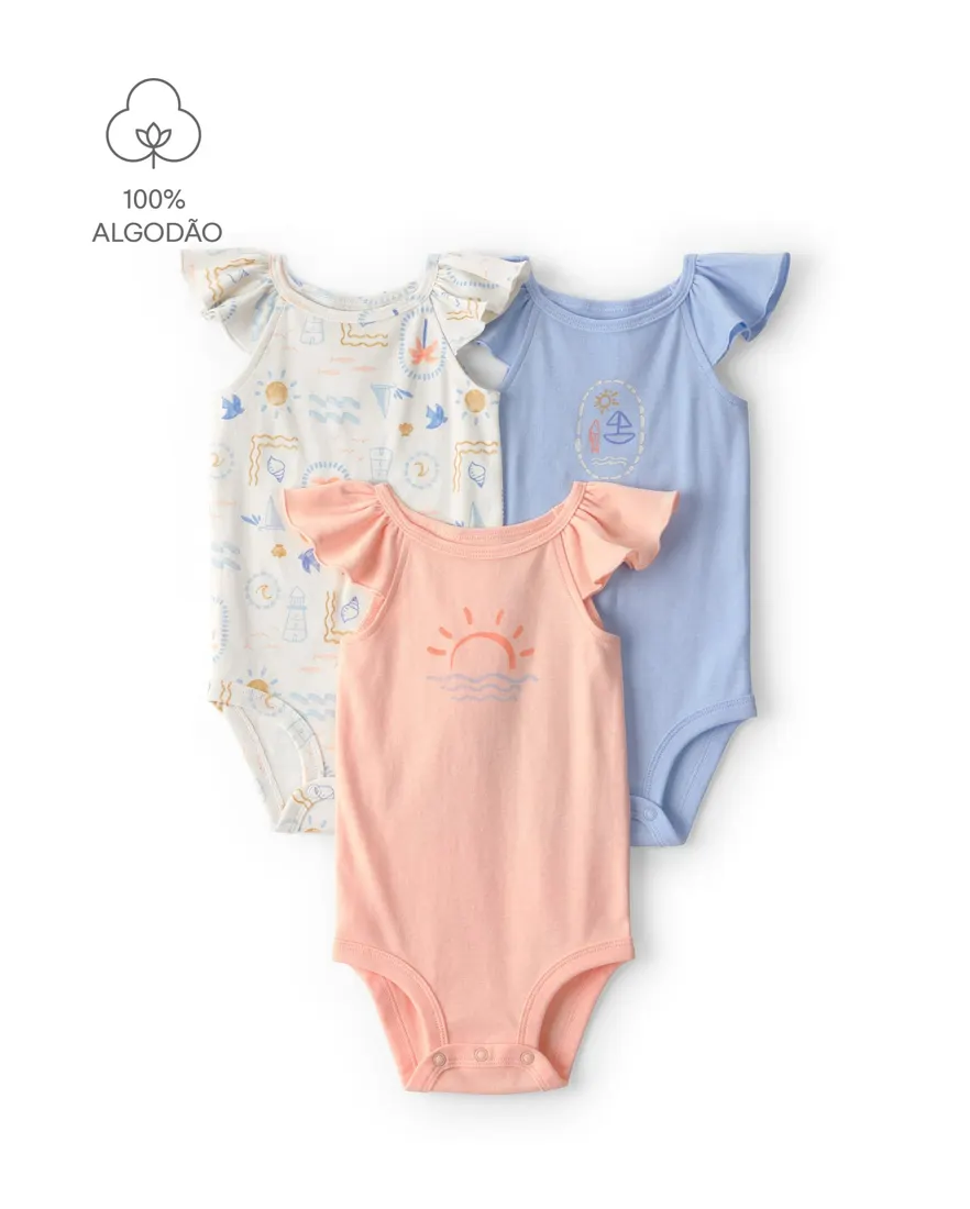 Outra vista de Kit body bebê 8 peças com babados - Multicor