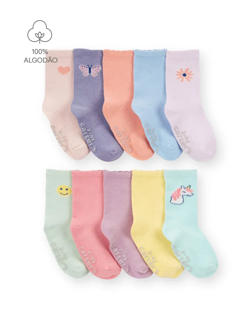 Kit meia bebê 10 pares delicados multicor