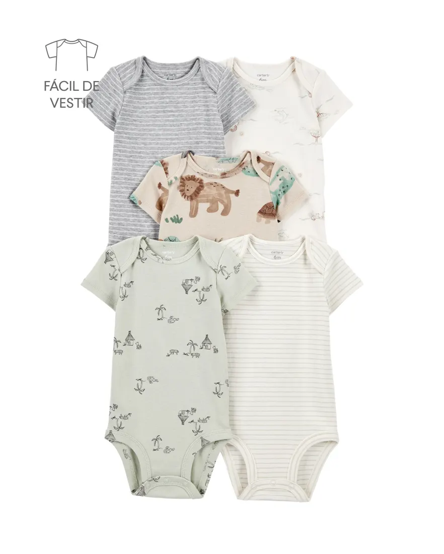 Kit body bebê 5 peças selva e listras multicor