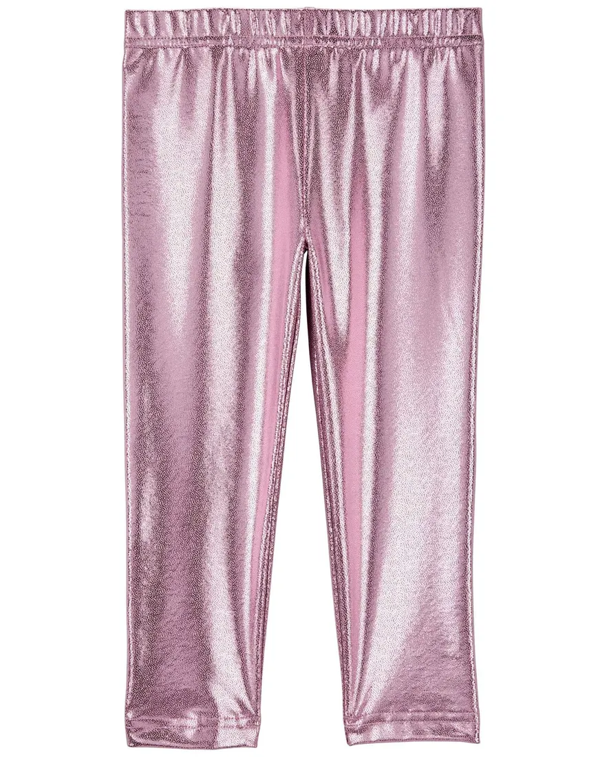 Outra vista de Calça legging bebê metalizada rosa