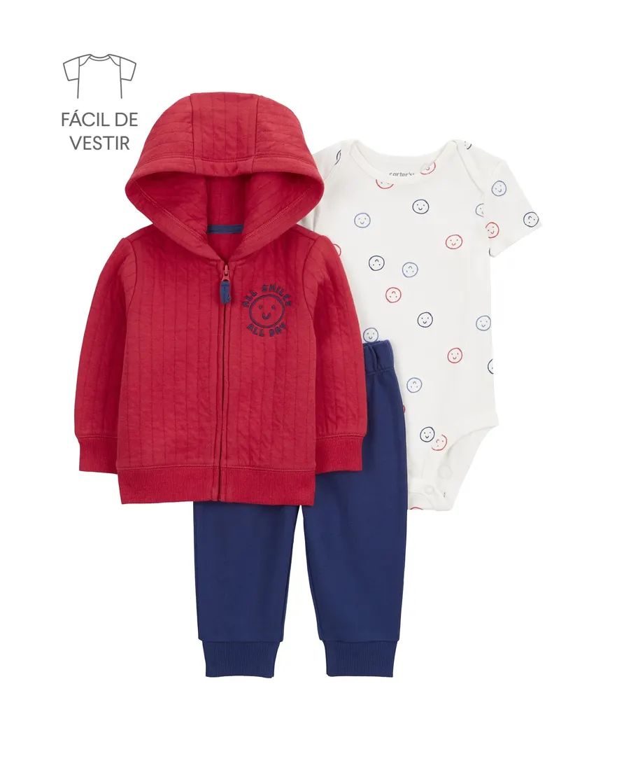 Conjunto longo bebê 3 peças smiles - multicor