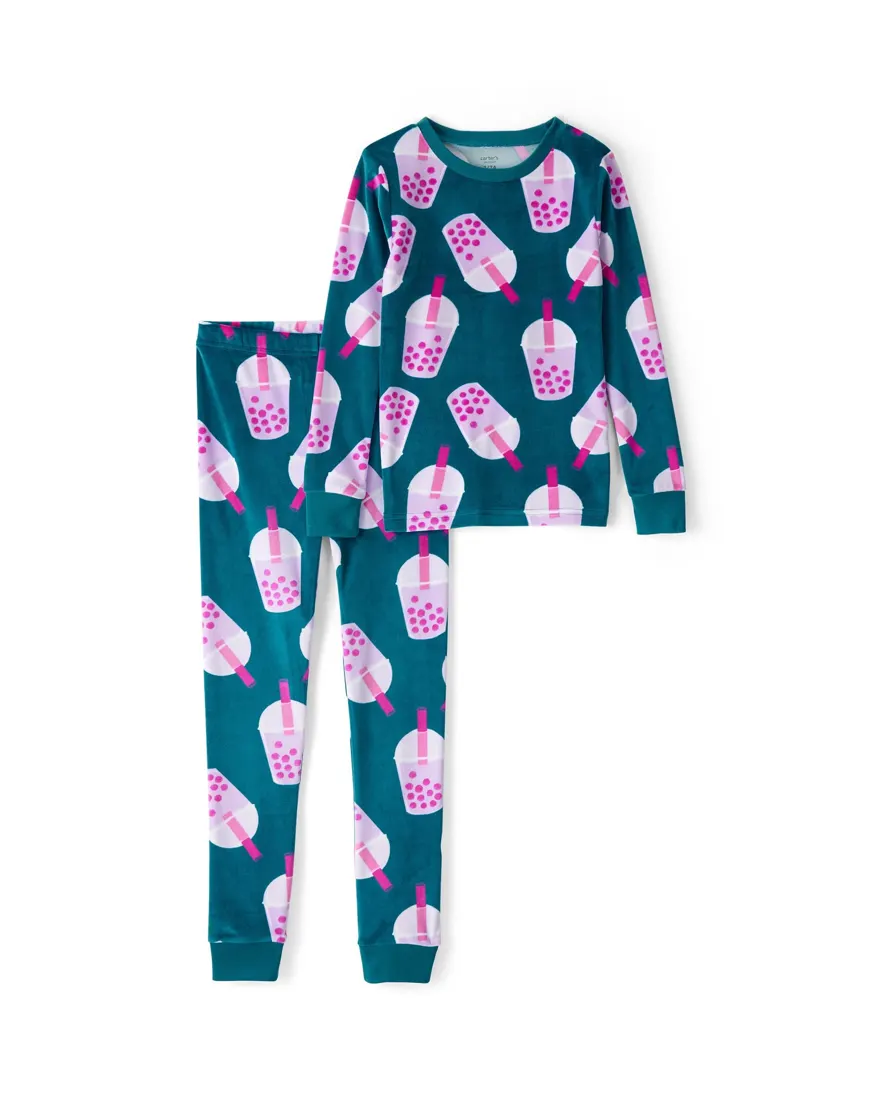 Pijama longo infantil 2 peças em plush bubble tea - verde