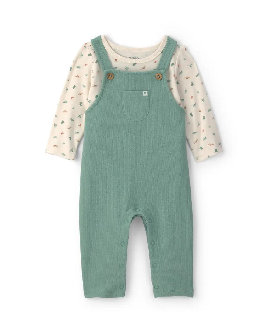 Jardineira bebê com blusa estampada - Multicor