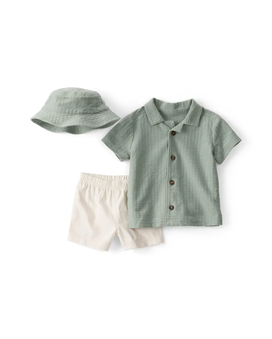 Conjunto curto bebê 2 peças com chapéu texturizado - Multicor