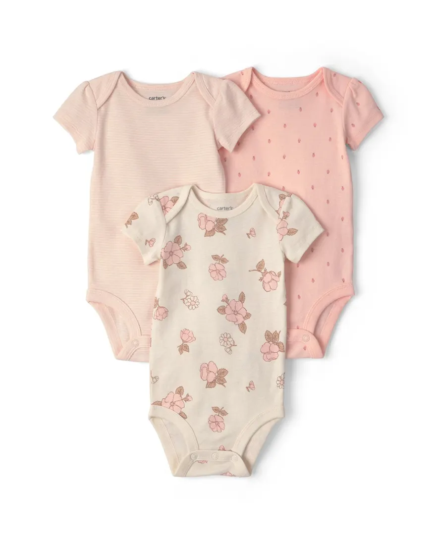 Kit body bebê 3 peças listrado floral - Multicor