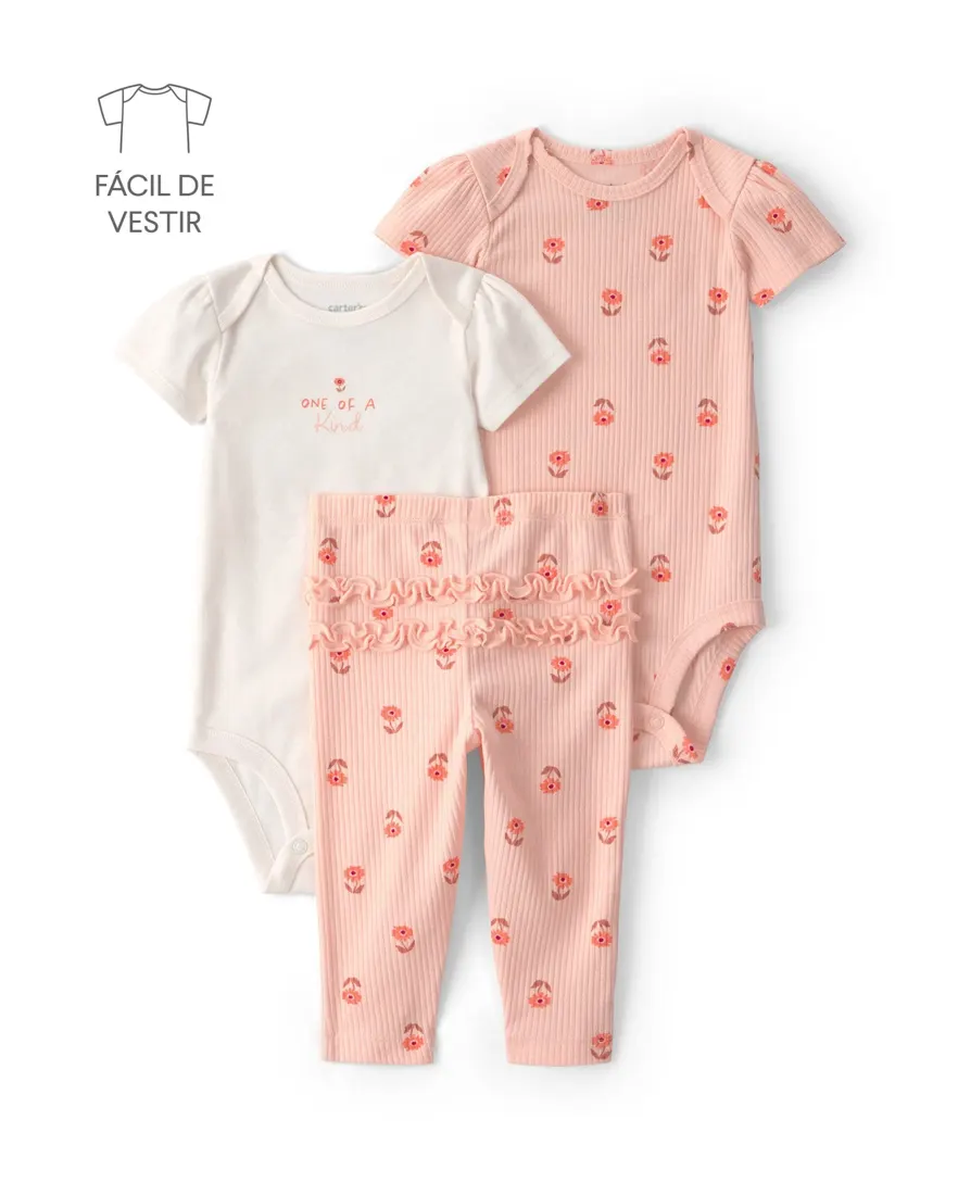 Conjunto longo bebê 3 peças floral - Multicor