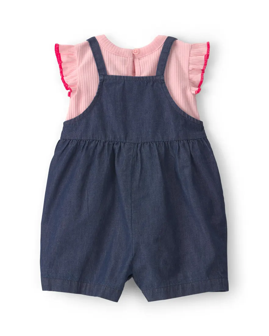 Outra vista de Jardineira jeans bebê com blusa - multicor