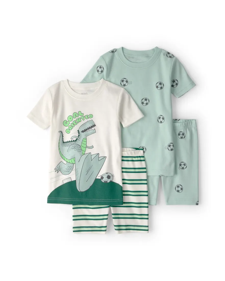 Pijama curto infantil 4 peças dinossauros - Multicor