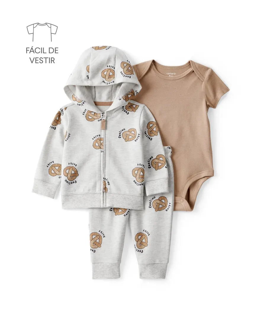 Conjunto longo bebê 3 peças pretzels - multicor