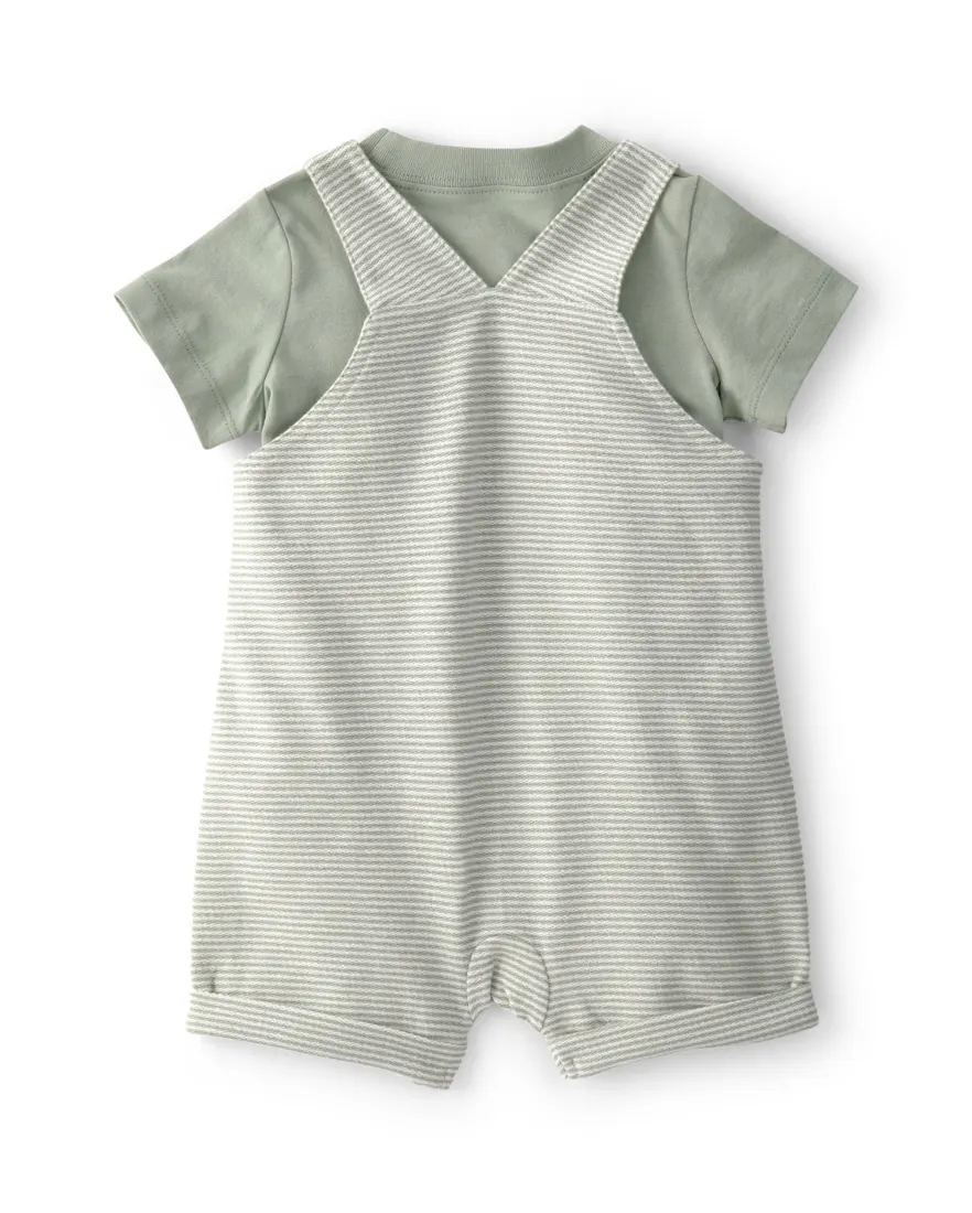 Outra vista de Jardineira bebê listrada com camiseta - Verde
