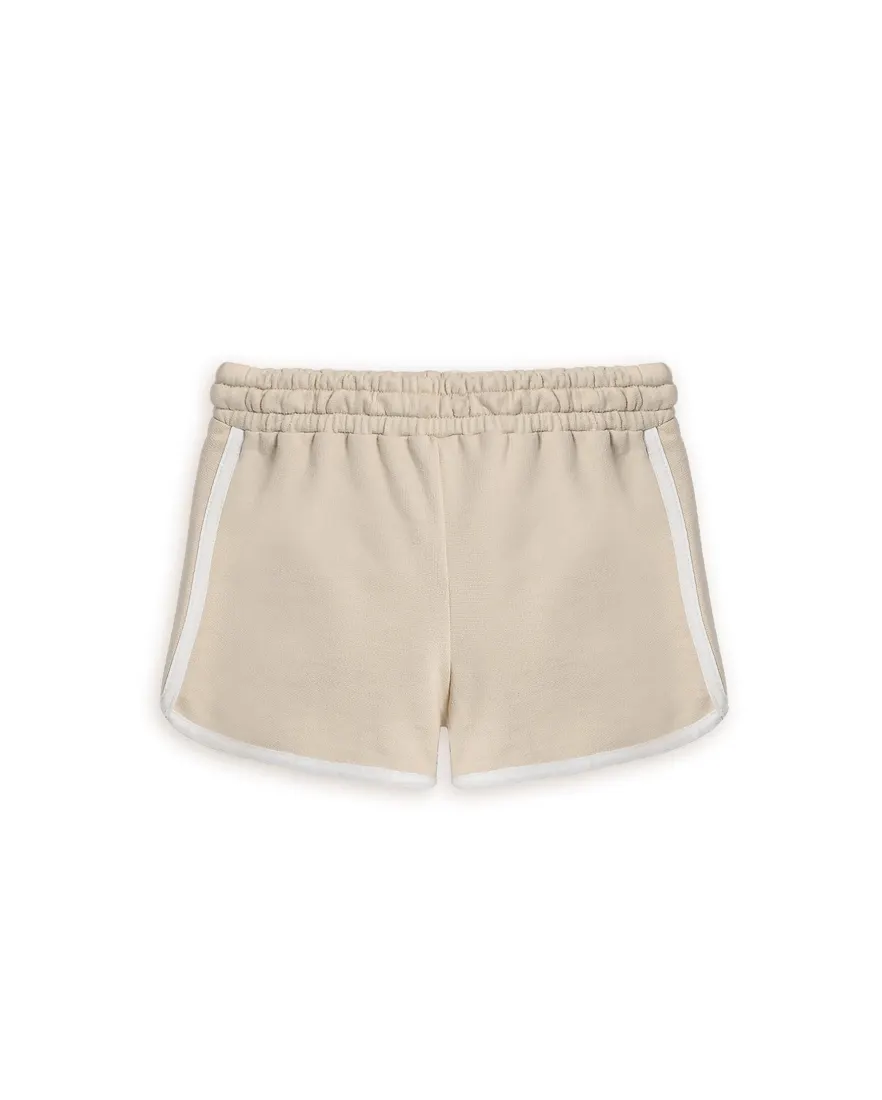 Short infantil relaxed com faixa lateral - bege