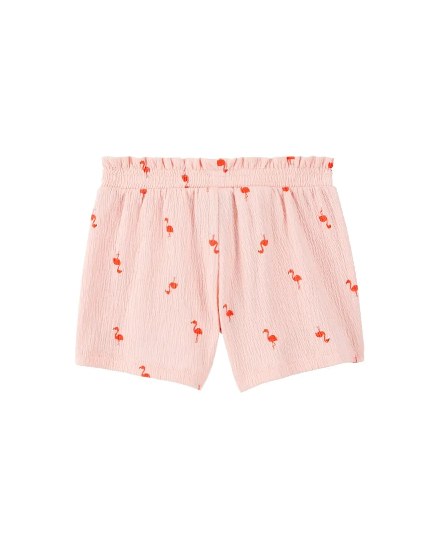 Outra vista de Short infantil texturizado com laço flamingos - rosa