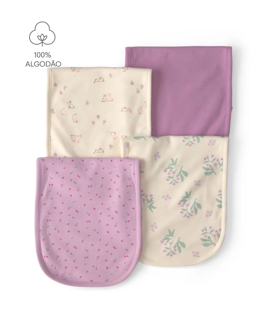 Kit paninho de ombro bebê menina em algodão 4 peças - Multicor