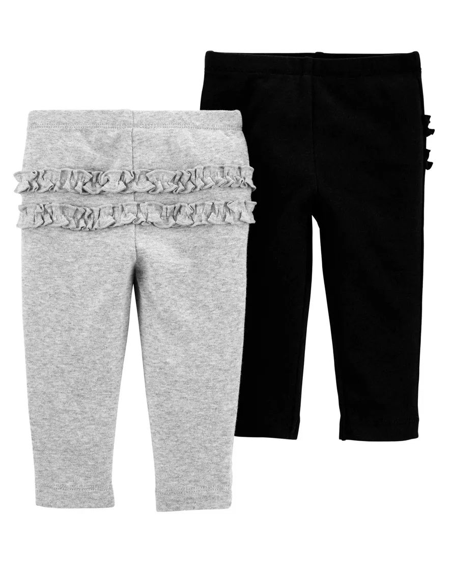 Kit calça bebê 2 peças babados multicor