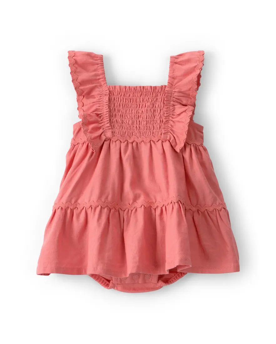 Vestido bebê com babados em viscolinho - Rosa
