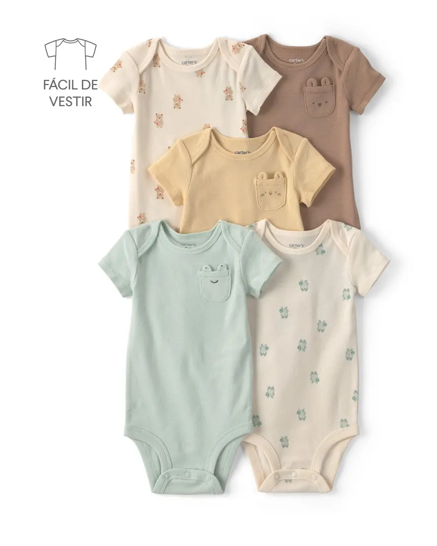 Kit body bebê 5 peças bichinhos - multicor