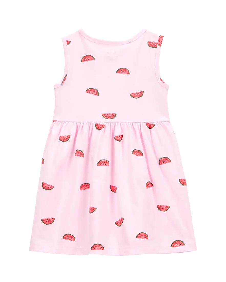 Outra vista de Vestido infantil evasê melancia rosa