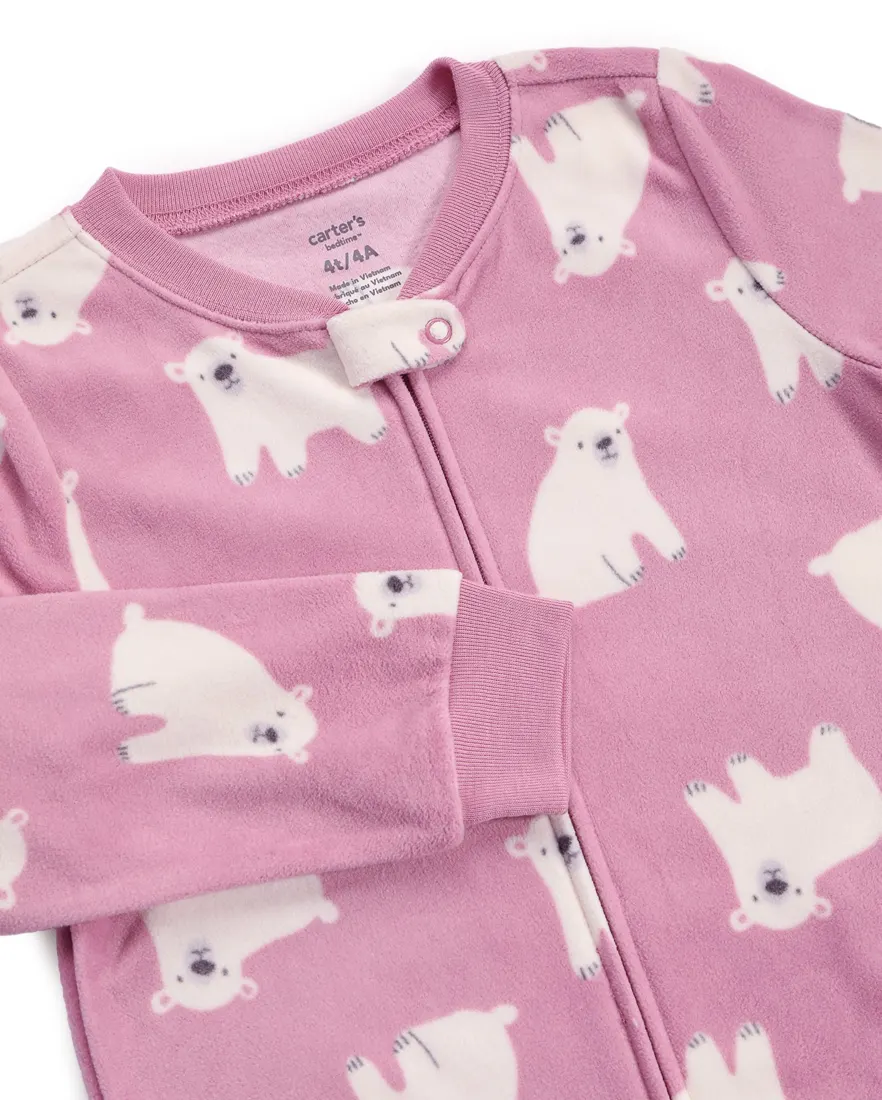 Outra vista de Macacão pijama infantil em fleece urso - rosa