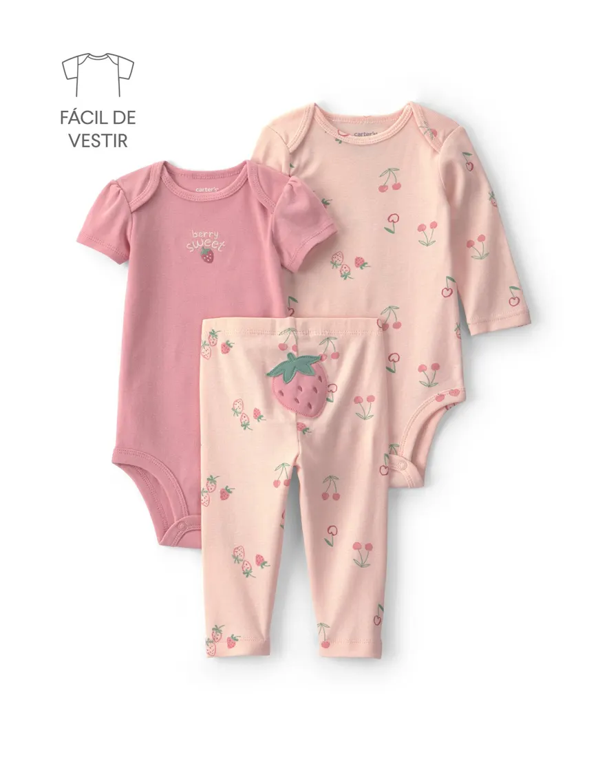 Conjunto longo bebê 3 peças estampado - Multicor