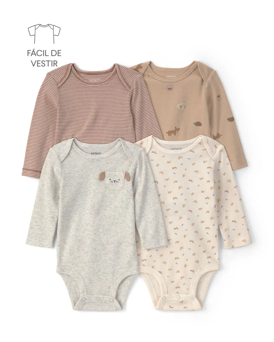 Kit body bebê 4 peças cachorrinhos e listras - multicor