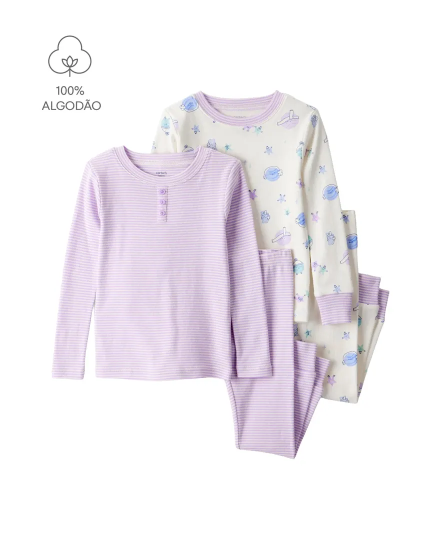 Pijama longo bebê 4 peças universo estelar - multicor