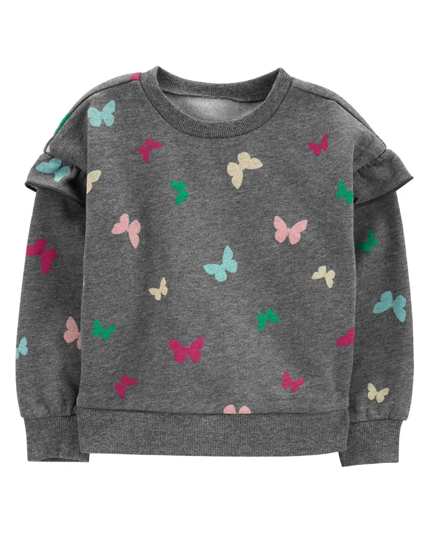 Blusa de moletom bebê peluciada borboletas cinza